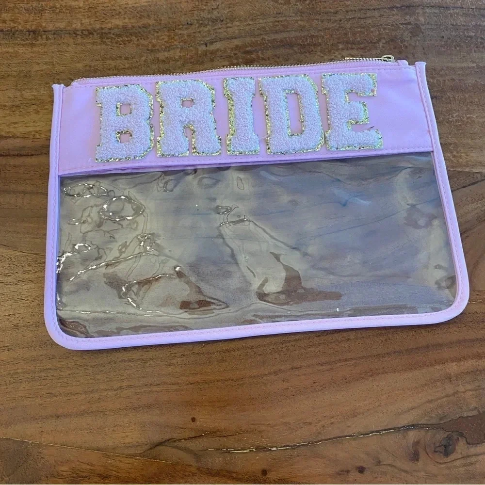 Bridal Wedding Clear Travel Carry Pouch with Fuzzy Patches - Bag ONLY